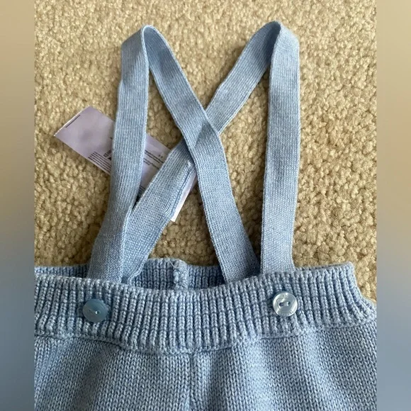 Baby blue boy knit suspender pants size 6-9 months